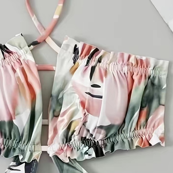 Painting Abstract Floral Side Cut-Out One-Piece Swimsuit Beachwear - Picture 5 of 7